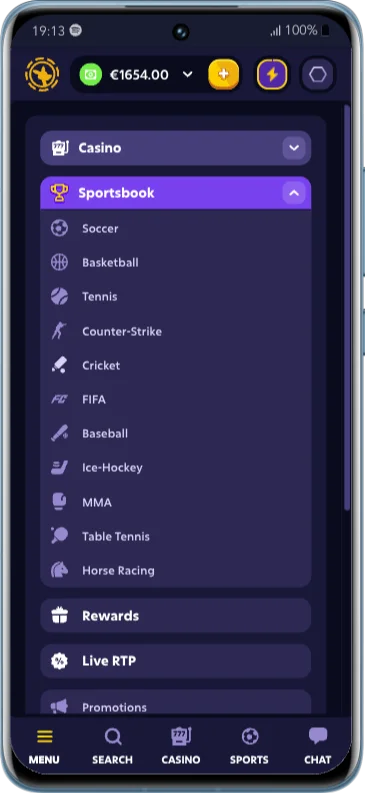 Roobet screenshot sportsbook
