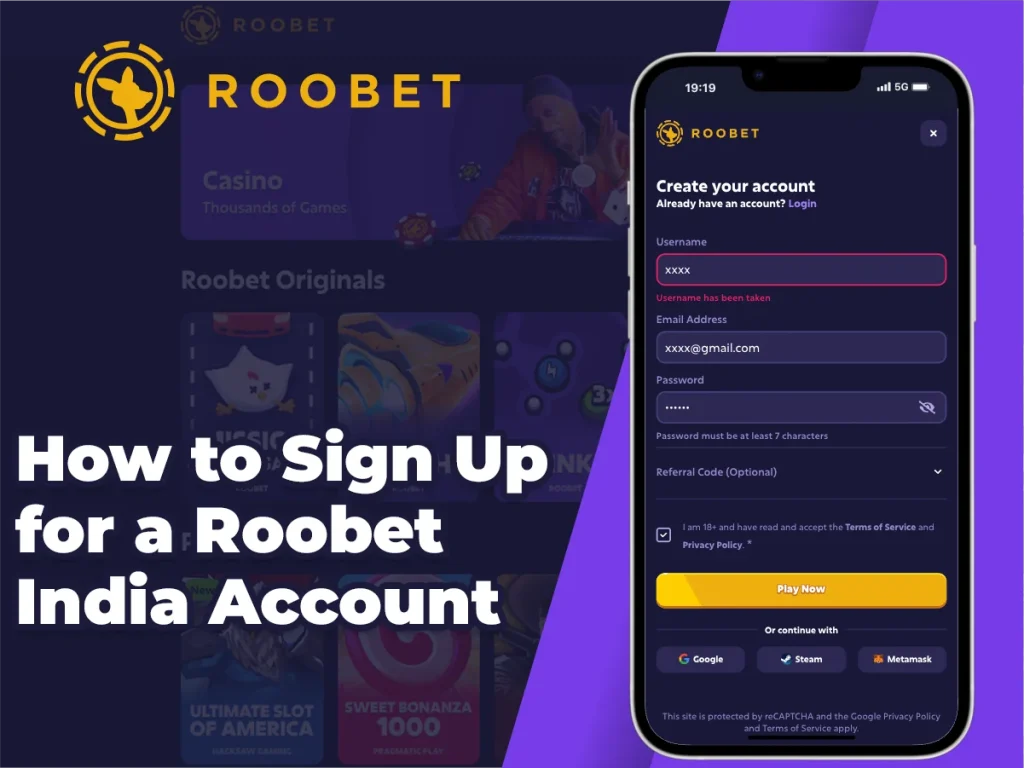 Steps to create a new account at Roobet